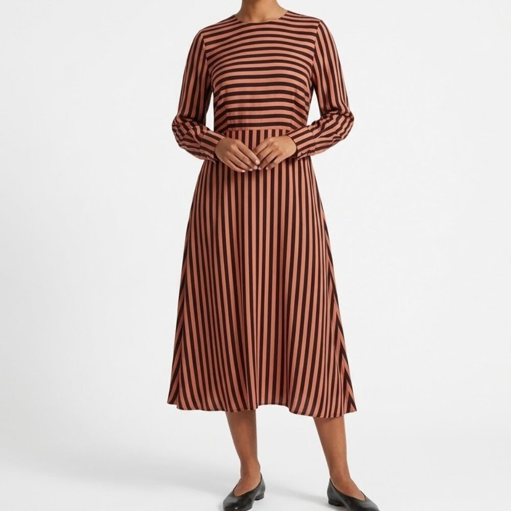 MNG Casual Striped Long Sleeve Lightweight Polyester Crewneck Dress NEW- Sz. Sm